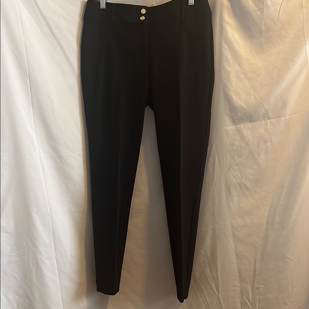 Anne Klein Stylish Black Trousers with Gold Buttons, stretchy slimming fabric